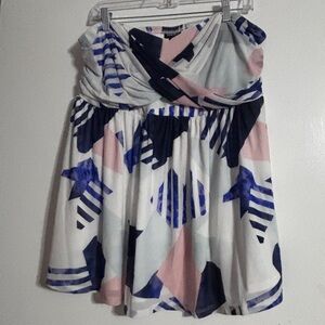 Torrid Abstract Print Strapless Top — Pink, Navy & White